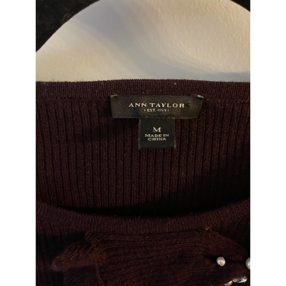 Ann Taylor Wool/ Silk/Cashmere Jeweled Sweater Deep Wine Women’s Size Medium - Picture 3 of 6